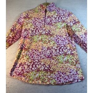 Icikuls Golf Floral Print 1/4 Zip Long Sleeve Pull Over Women's Sz L Activewear